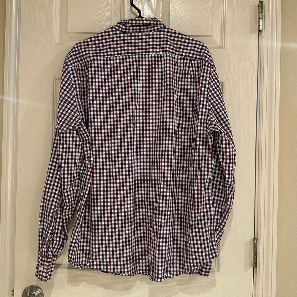J.Crew Flex Mens XL Gingham Plaid Button Down Shirt‎ Navy Burgundy Long Sleeve